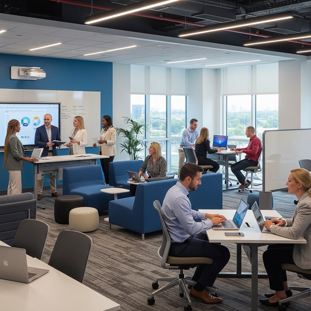 A team of recruiters collaborating during a training session